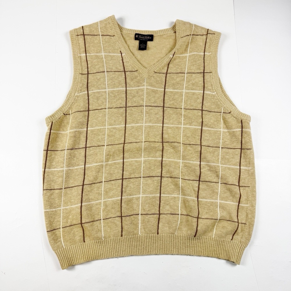 Brooks Brothers Men's Tan Brown Linen Cotton Blend Sweater‎ Vest L